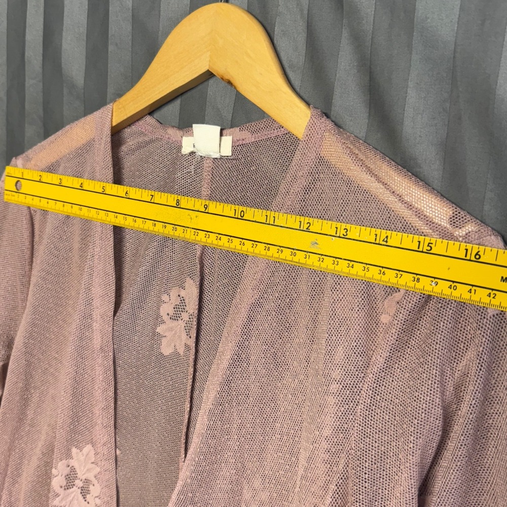Paper Tee Women's Lace  Kimono Cardigan Pink Floral Embroidered Open Front Large - Picture 3 of 7